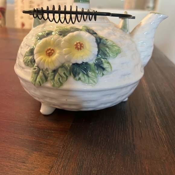 🎅🏻 VINTAGE 1970’S CERAMIC SUNFLOWER FOOTED TEAPOT METAL HANDLE JAPAN 7” - Picture 3 of 7